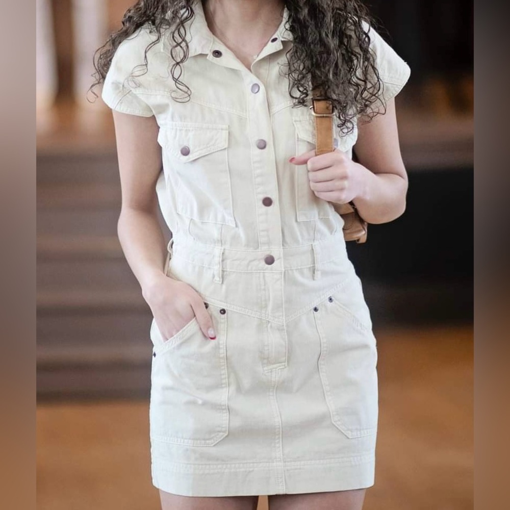 Cream Button-Up Denim Mini Dress | Casual Chic Dress